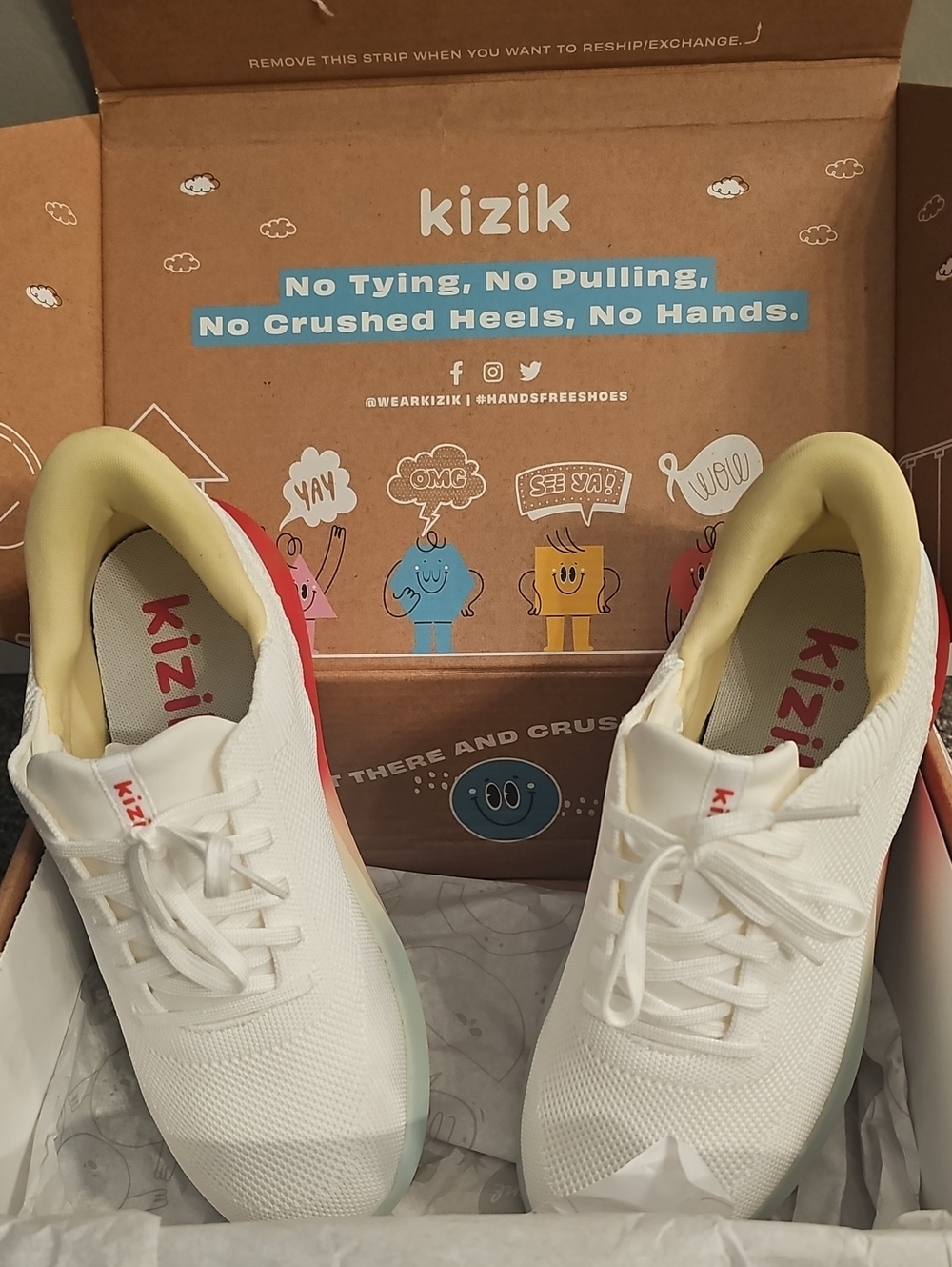 Kizik Kids White Slip-On Sneakers with Yellow Accent